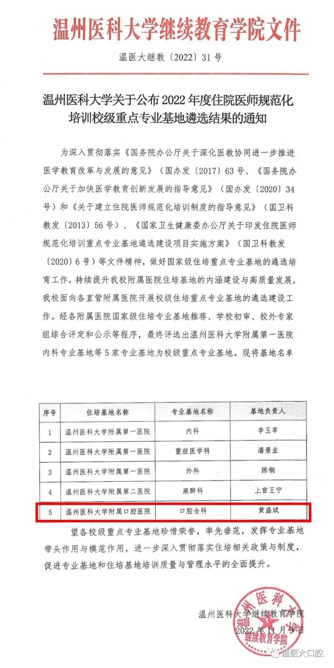 温州医科大学口腔医学院2023年住院医师规范化培训招生简章